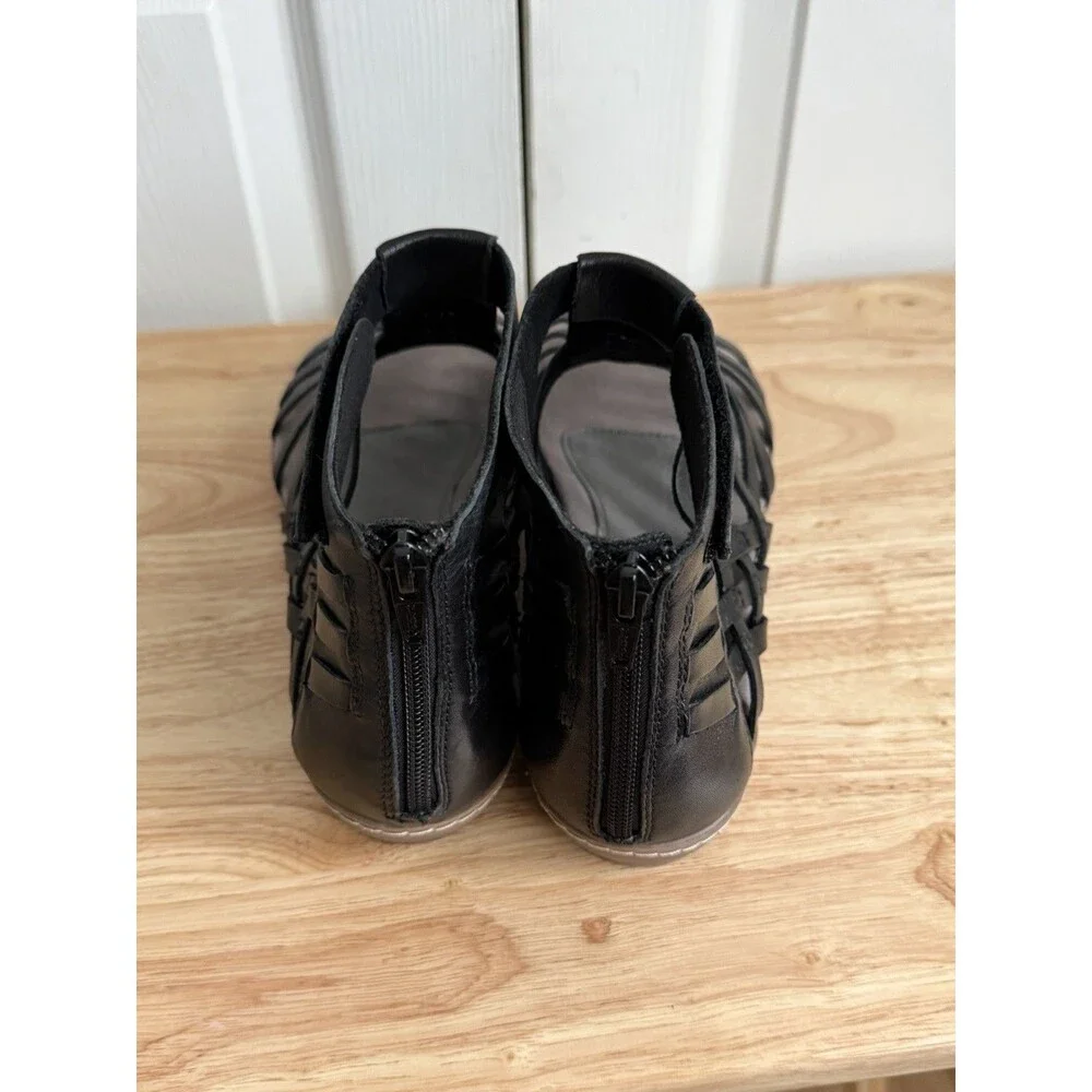 Earth Camellia Marconi Open Toe Sandals, Black Leather, Womens 11M